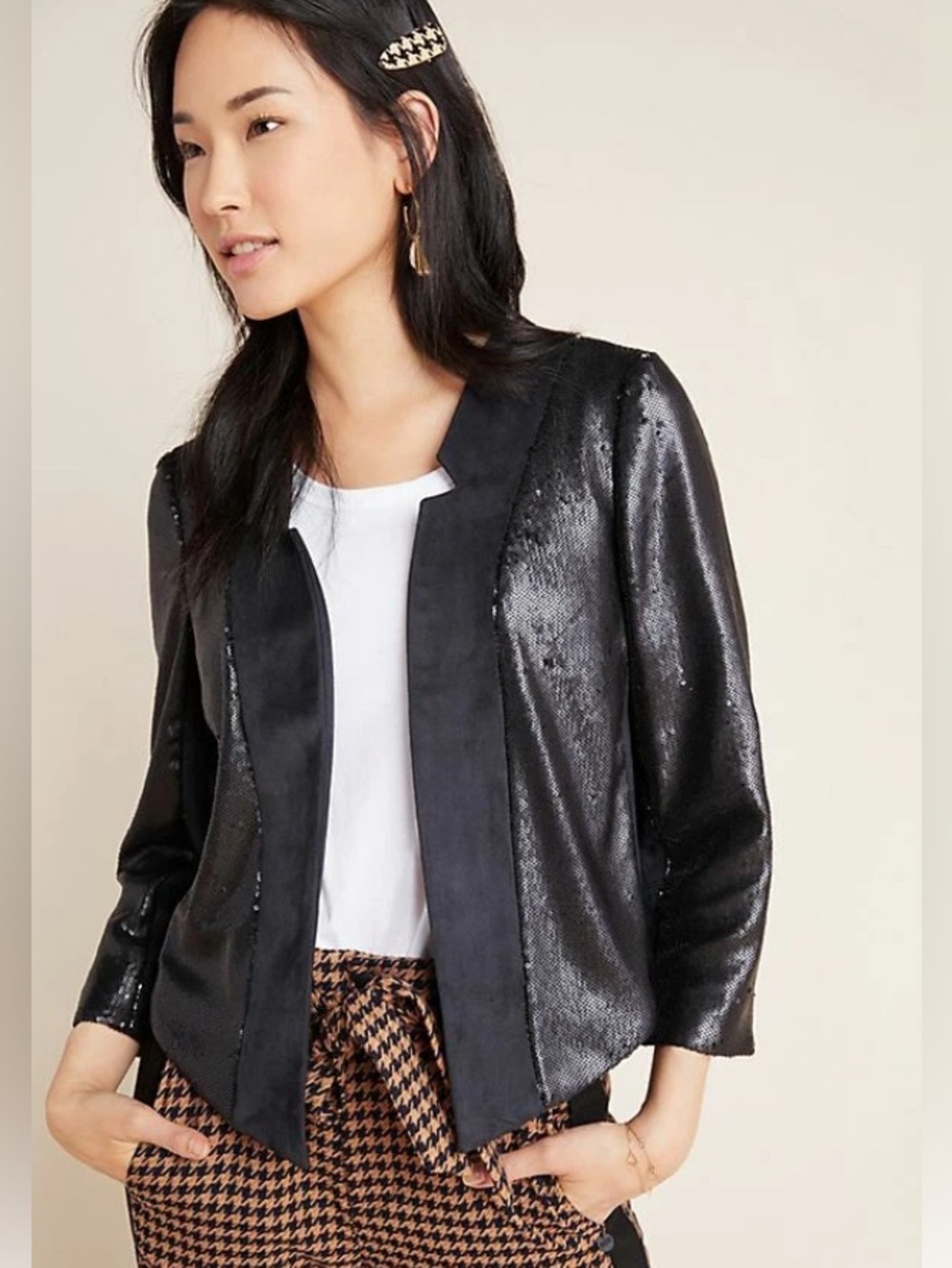 Anthropologie Navy Sequin Blazer Jacket XS NWT Evening Party Open Front